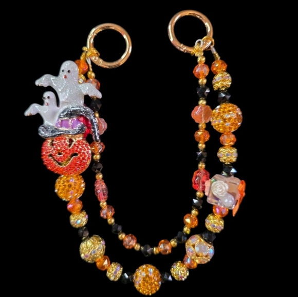 Halloween Ghost & Pumpkin Bag Charm/Keychain - Picture 1 of 4